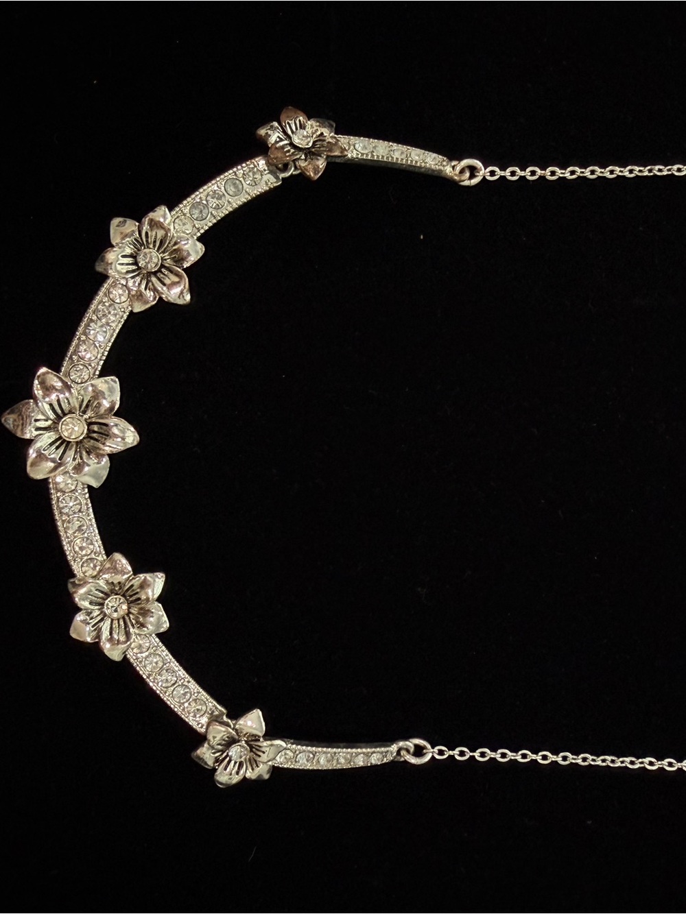 Silver Floral Crystal Necklace for Women - Sparkling Flower Accent